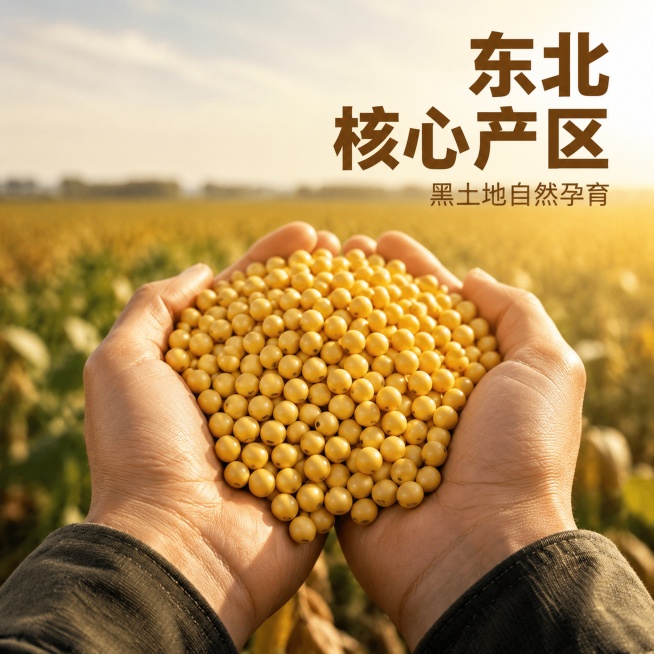 统一基础参数：8K 超高清，超写实商业食材摄影，1:1 正方形，窗边柔自然光，暖金黄色调，无包装、无水印
第 1 张：浅原木桌面上，一杯冒着热气的现磨黄豆浆，豆浆浓稠挂壁，旁边放一碟饱满金黄的生黄豆，预览效果