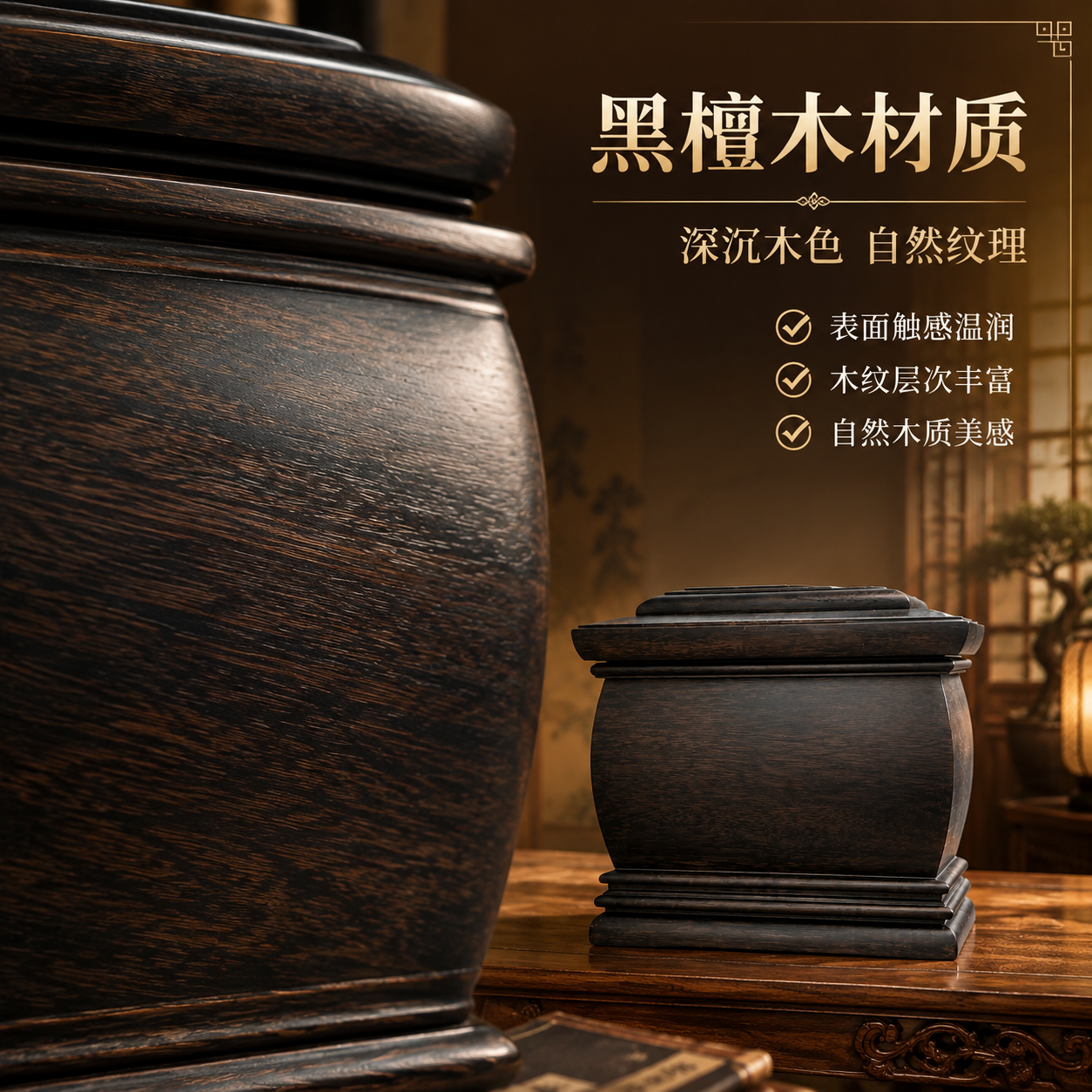 [主图-3 800×800] 材质细节：黑檀木材质特写，种草品… - 图片创意预览