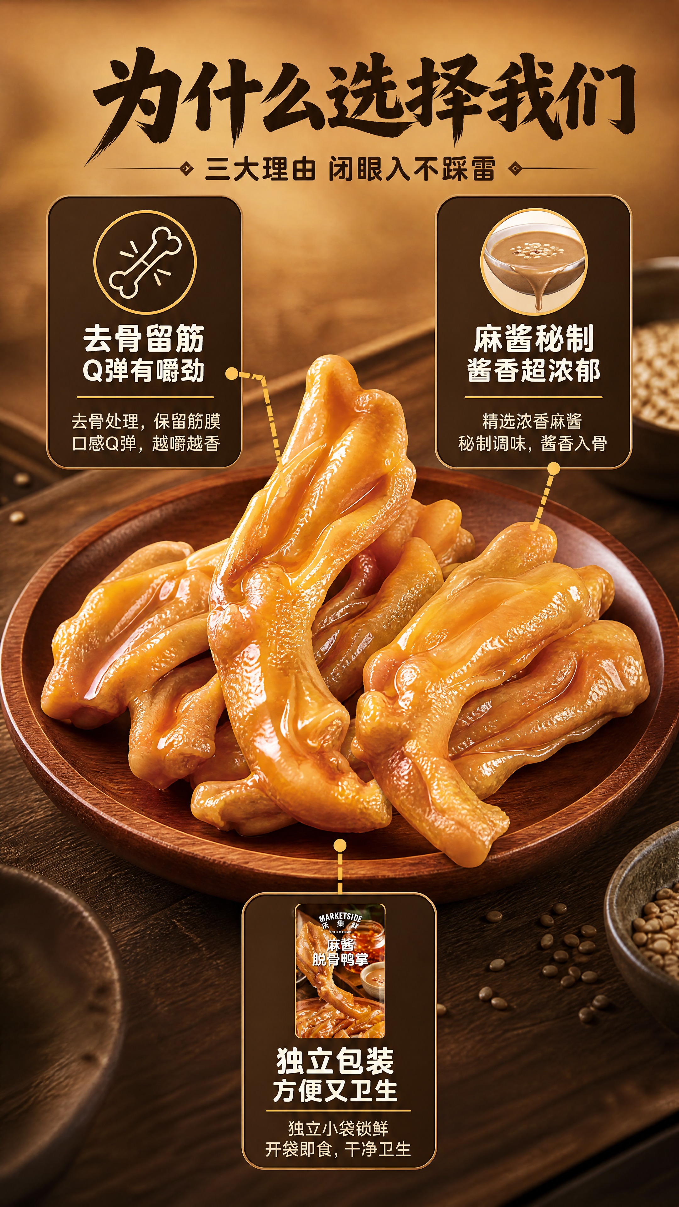 [商品] 使用【图1】沃集鲜麻酱脱骨鸭掌；保留鸭掌形态、颜色和… - 图片创意预览