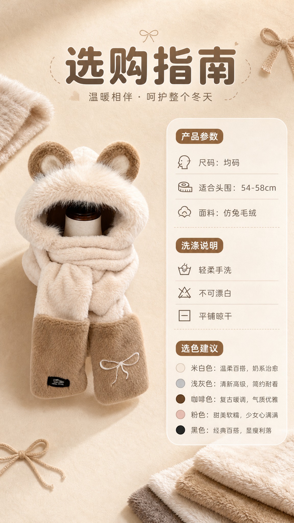[商品] 使用【图8】米白拼卡其小熊耳朵毛绒三件套假模图；保留… - 图片创意预览