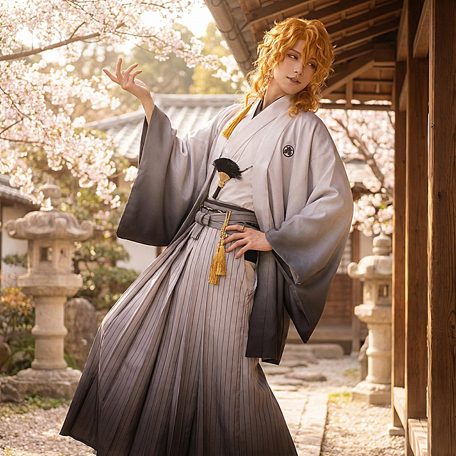 1比1保留所有细节，任意实体场景，1个20岁出头的男孩，中长且卷发型，发色橙黄，脸蛋cos甜美，肢体语言妩媚而妖，自由发挥