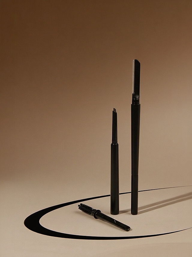 背景为棕色渐变，地面上点缀一根黑色弧形细线，光影效果