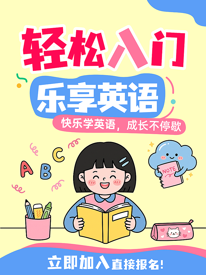 K12教育英语轻松入门培训班招生宣传卡通风小红书封面