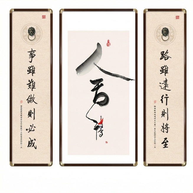 把图1三联挂画的边框换成图2的边框，2K高清，细节丰富，适合做淘宝电商sku，1:1，不要有阴影，保持图1三联挂画的大小预览效果
