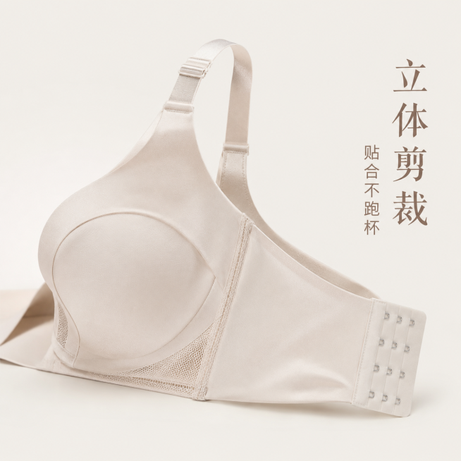 「图片1」，生成一套主图（5张），商品名称是法风缎面文胸，卖点是轻薄柔软，四排三扣设计，适配淘宝/天猫平台，主图比例为1:1预览效果