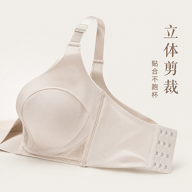 「图片1」，生成一套主图（5张），商品名称是法风缎面文胸，卖点是轻薄柔软，四排三扣设计，适配淘宝/天猫平台，主图比例为1:1