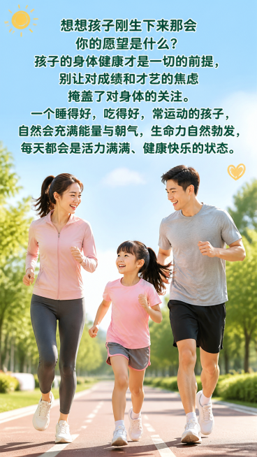 生成的图片上的文字必须是书写正确、书写清晰的的中文文字。
生成的图片上必须只有一对现代青年中国父母和一个中国小女儿。生成的图片表达主题思想：
【家庭教育观】
想想孩子刚生下来那会你的愿望是什么？孩子的预览效果