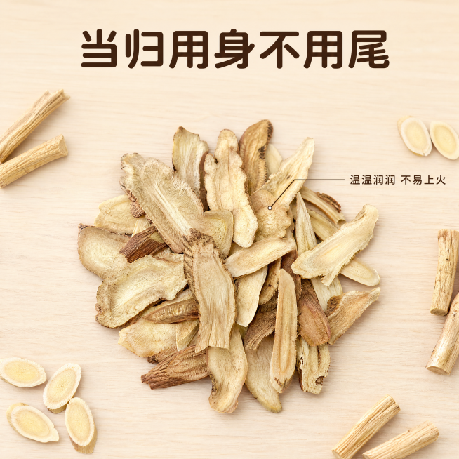 [主图-2] 当归选材特点展示主图，核心亮点信任背书。
[氛围风格] 自然真实，专业干货感，突出食材真实品质。
[画质] 商业摄影质感，清晰自然，细节丰富，食材真实诱人。
[元素] 画面中心为铺开的当预览效果