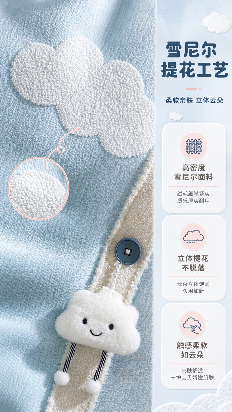 [商品] 使用【图3】雪尼尔提花云朵窗帘面料微距特写；保留浅蓝… - 图片创意预览