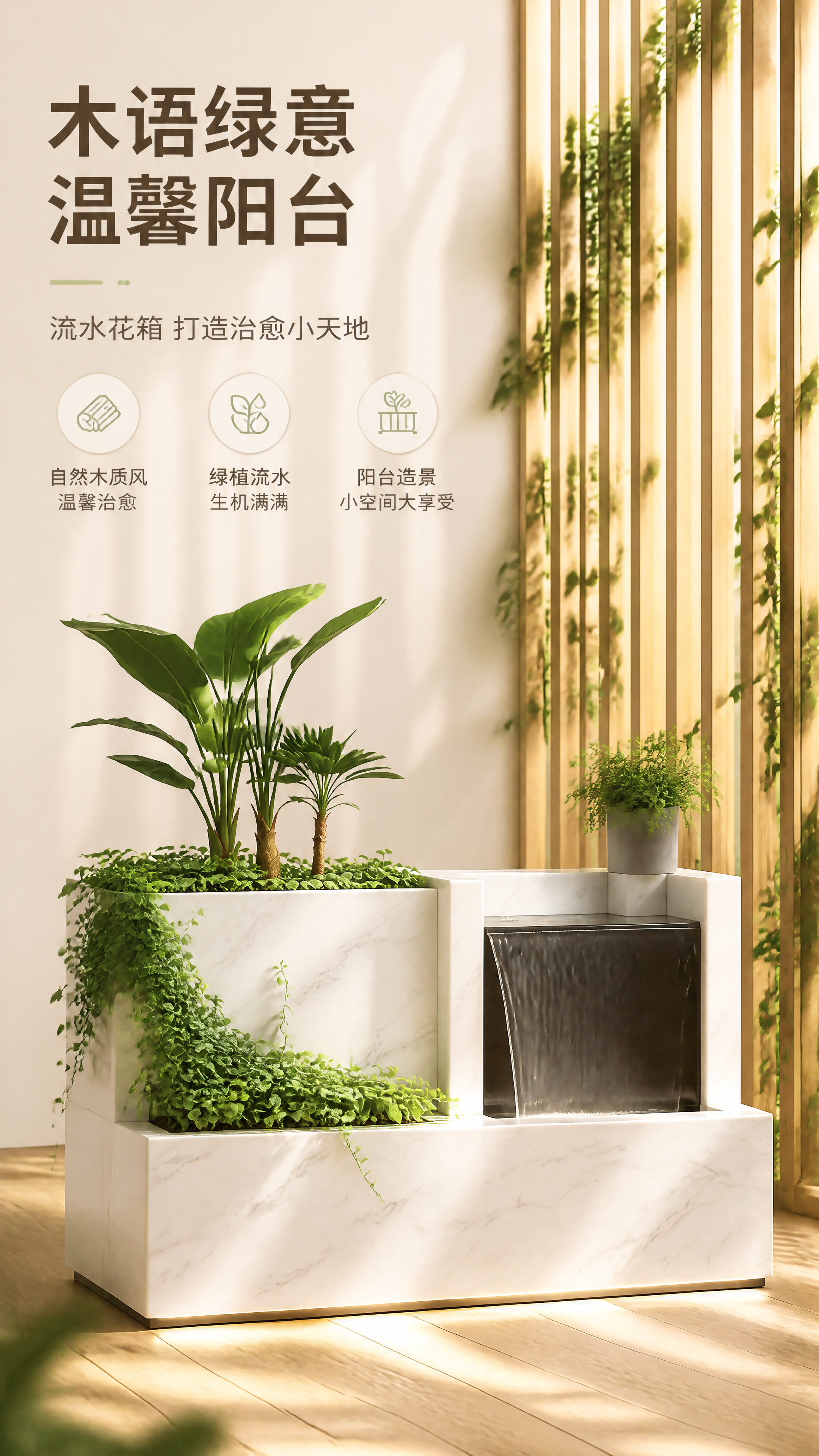 [商品] 使用【图2】白色大理石纹岩板流水花箱；保留左高花箱+… - 图片创意预览
