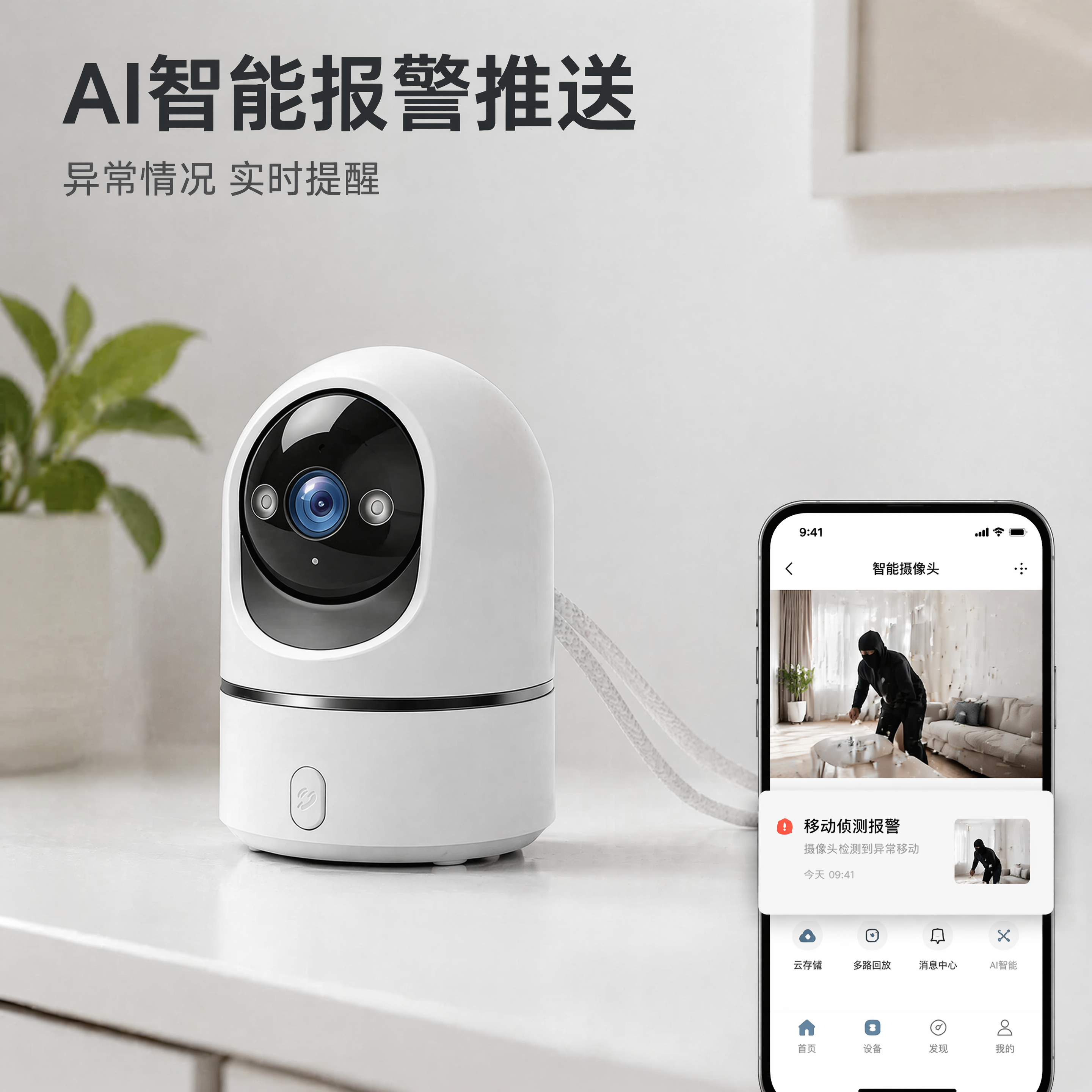 [主图-4] 摄像头智能功能场景展示主图。氛围风格：生活化科技… - 图片创意预览