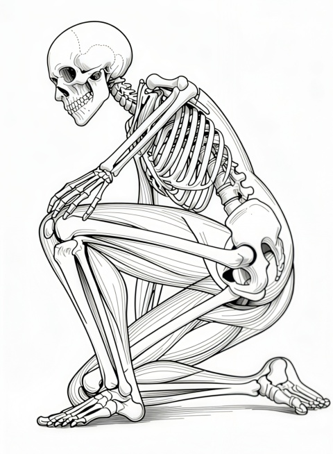 请将这张医学图的细节减少，只保留皮肤和骨骼，线描风格，黑白预览效果