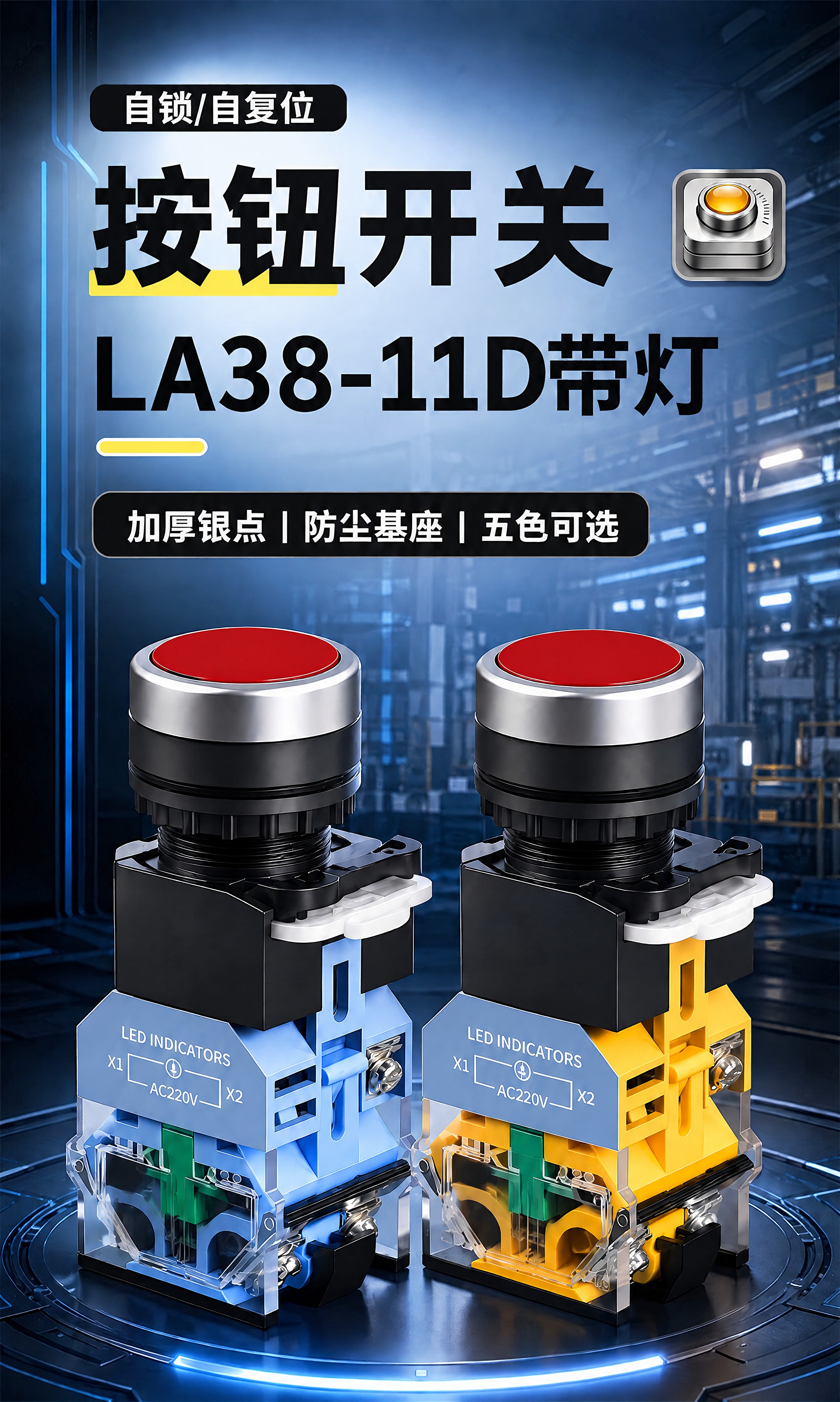 擦除两个按钮开关产品底部透明塑料底座上印的所有文字，包括"LA… - 图片创意预览