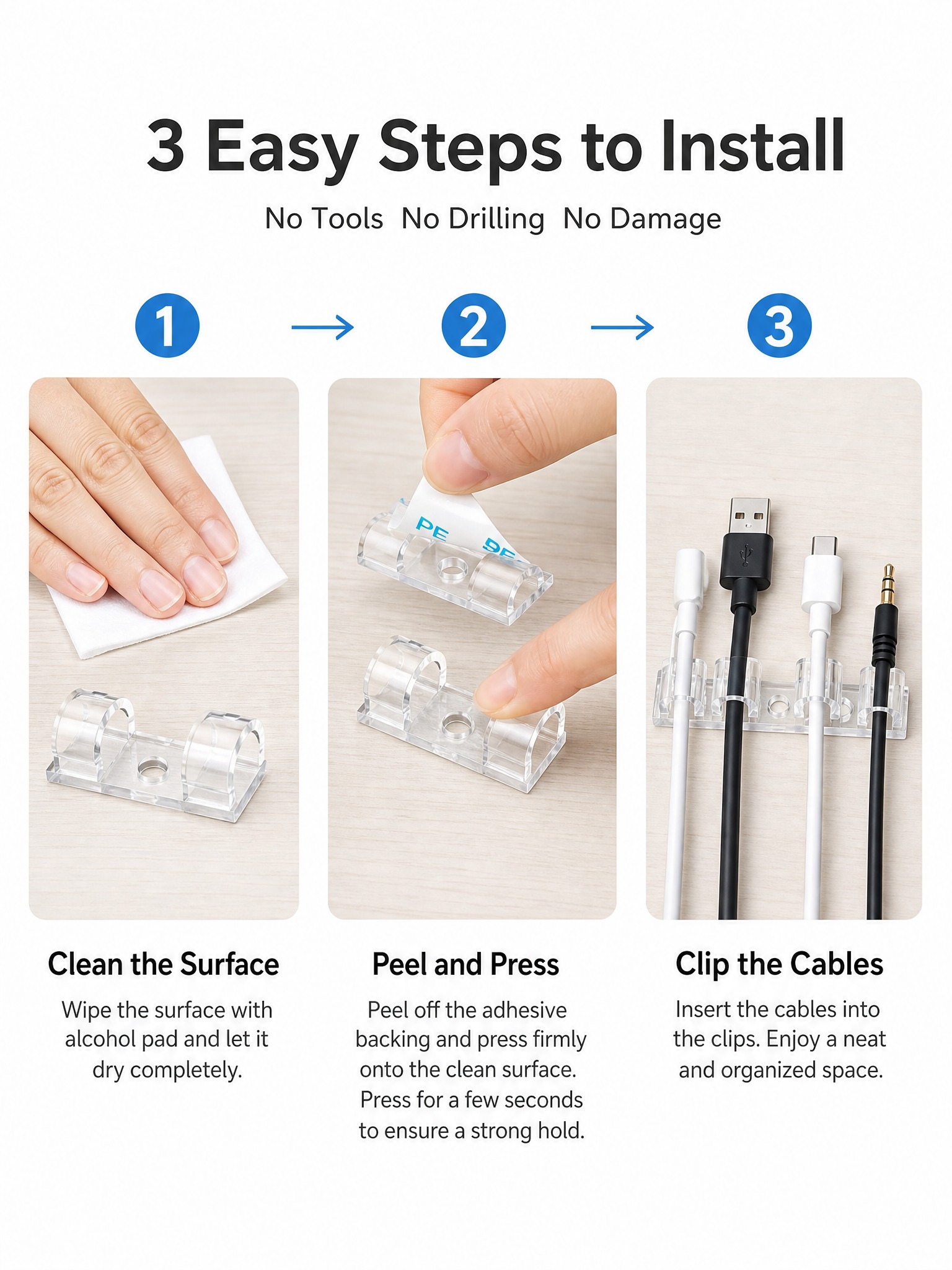 [主图-6] Clear Cable Clips with S… - 图片创意预览