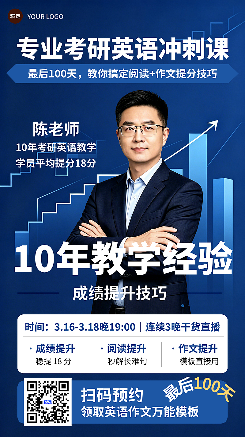 考研英语冲刺提分课深蓝科技风朋友圈全屏海报