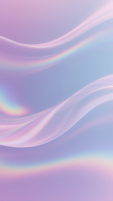 一张具有流动感曲线纹理的背景图，主色调为柔和的粉紫色与淡蓝色渐变，点缀着梦幻的彩虹光泽，整体呈现出细腻的磨砂玻璃质感，色彩过渡自然柔和，光影效果轻盈通透，营造出宁静而富有梦幻气息的氛围，画面简洁大方，没有任何文字和图案元素。预览效果