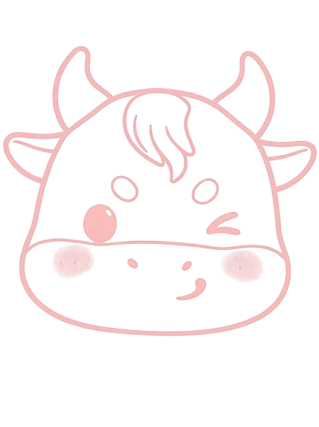 再次加粗所有淡粉色描边，保持颜色为#FFCBCB不变，保留原有的线稿造型、腮红和整体布局，背景为纯白