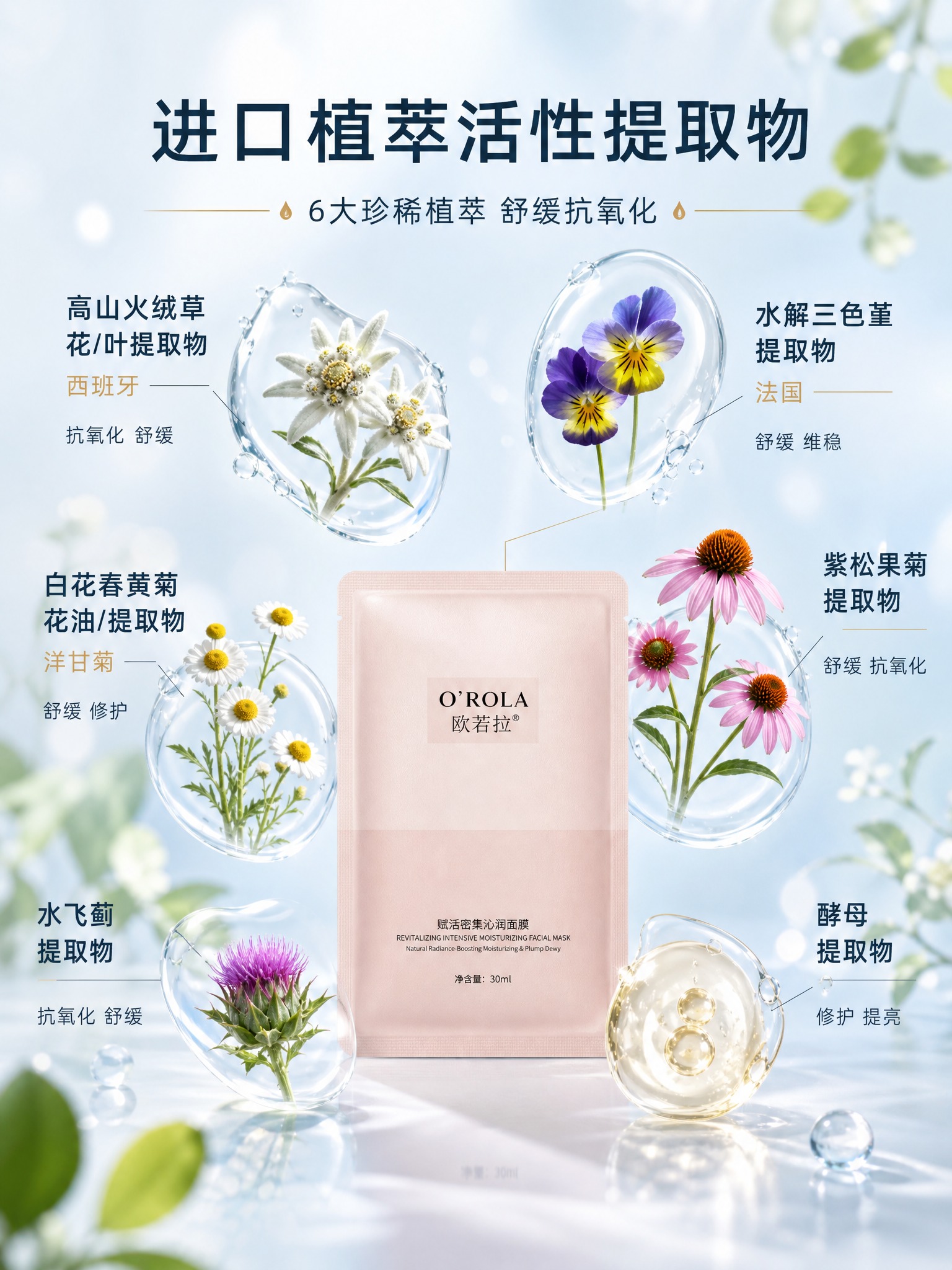 [主图-3] 进口植萃成分展示，主打多种珍稀植萃提取物，强调天… - 图片创意预览
