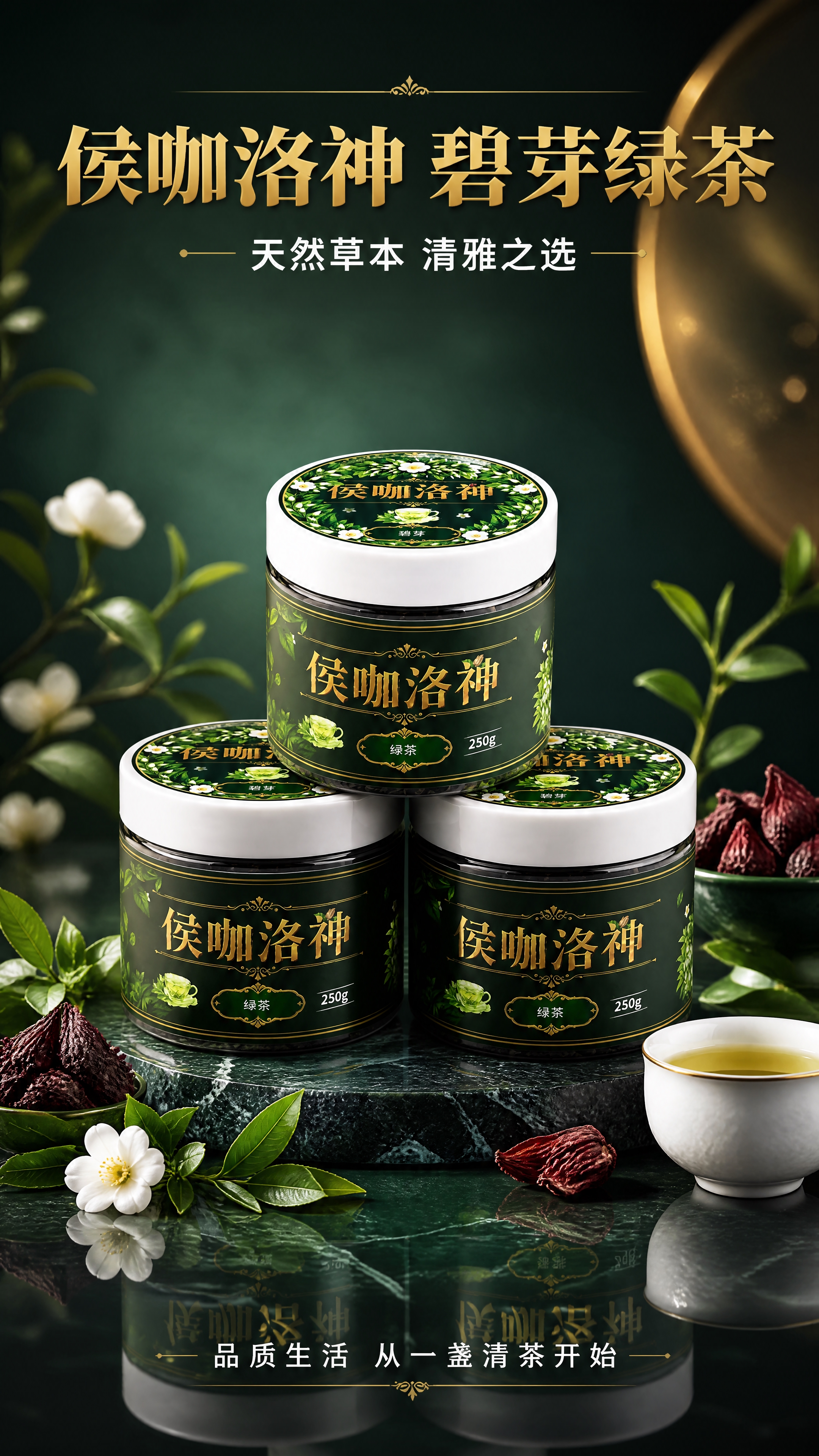 [商品] 使用【图1】侯咖洛神碧芽绿茶罐装产品；保留罐体所有外… - 图片创意预览