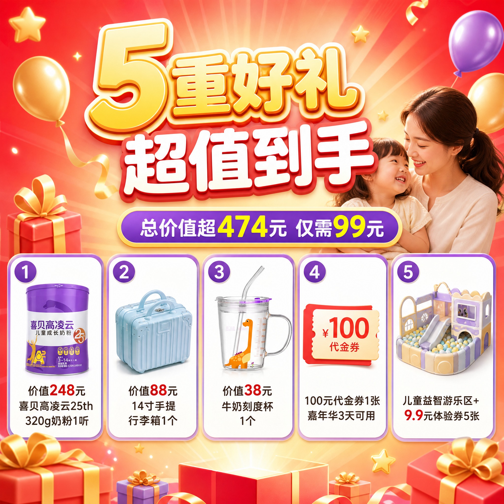 [主图-2] 喜贝高凌云25th儿童成长奶粉99元儿童礼包 5… - 图片创意预览