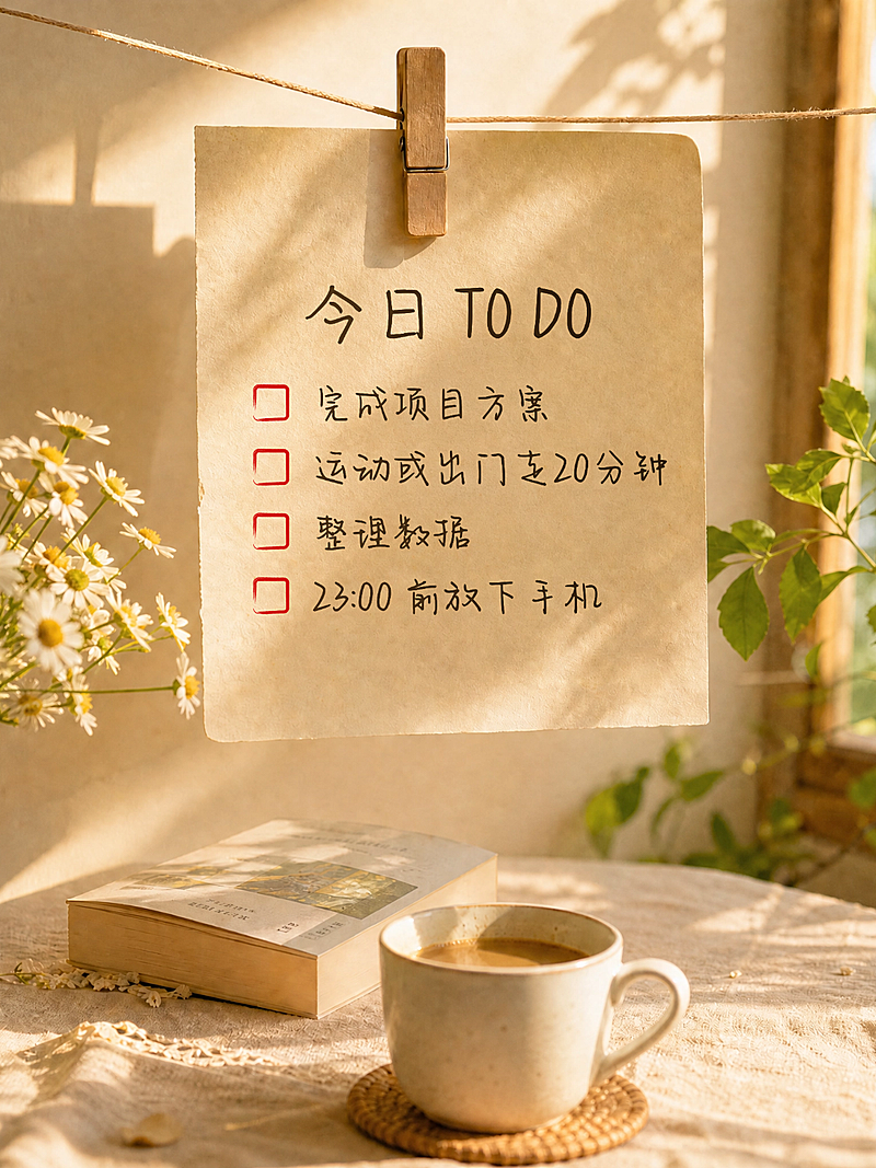 今日应做清单生活分享温馨实景风小红书封面