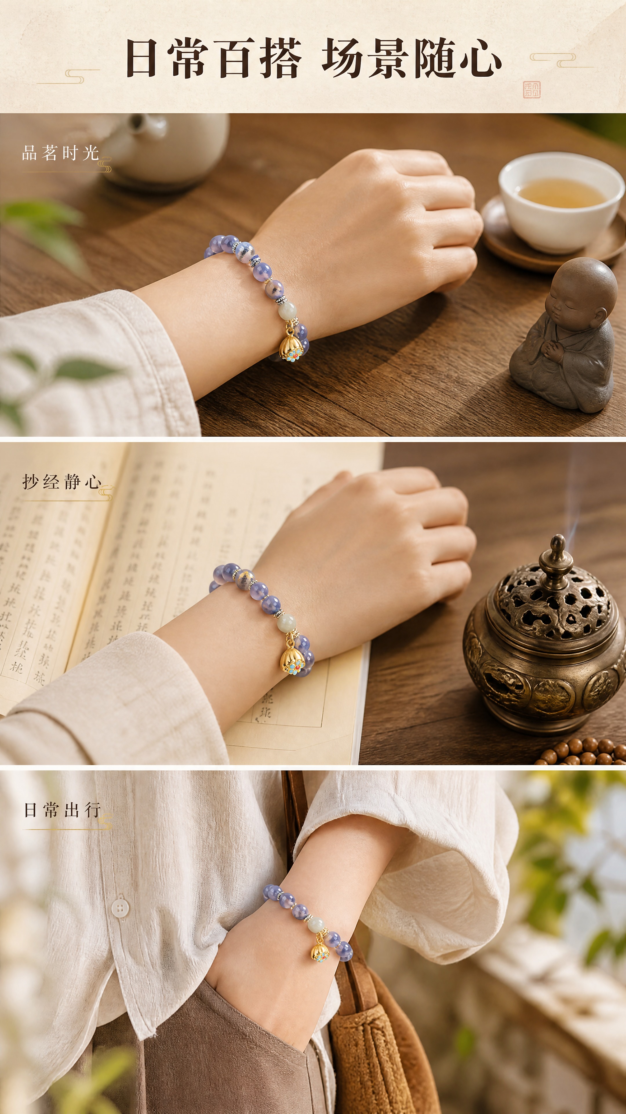 [商品] 使用【图1】蓝糖心玛瑙心经手串；保留手串完整结构、颜… - 图片创意预览