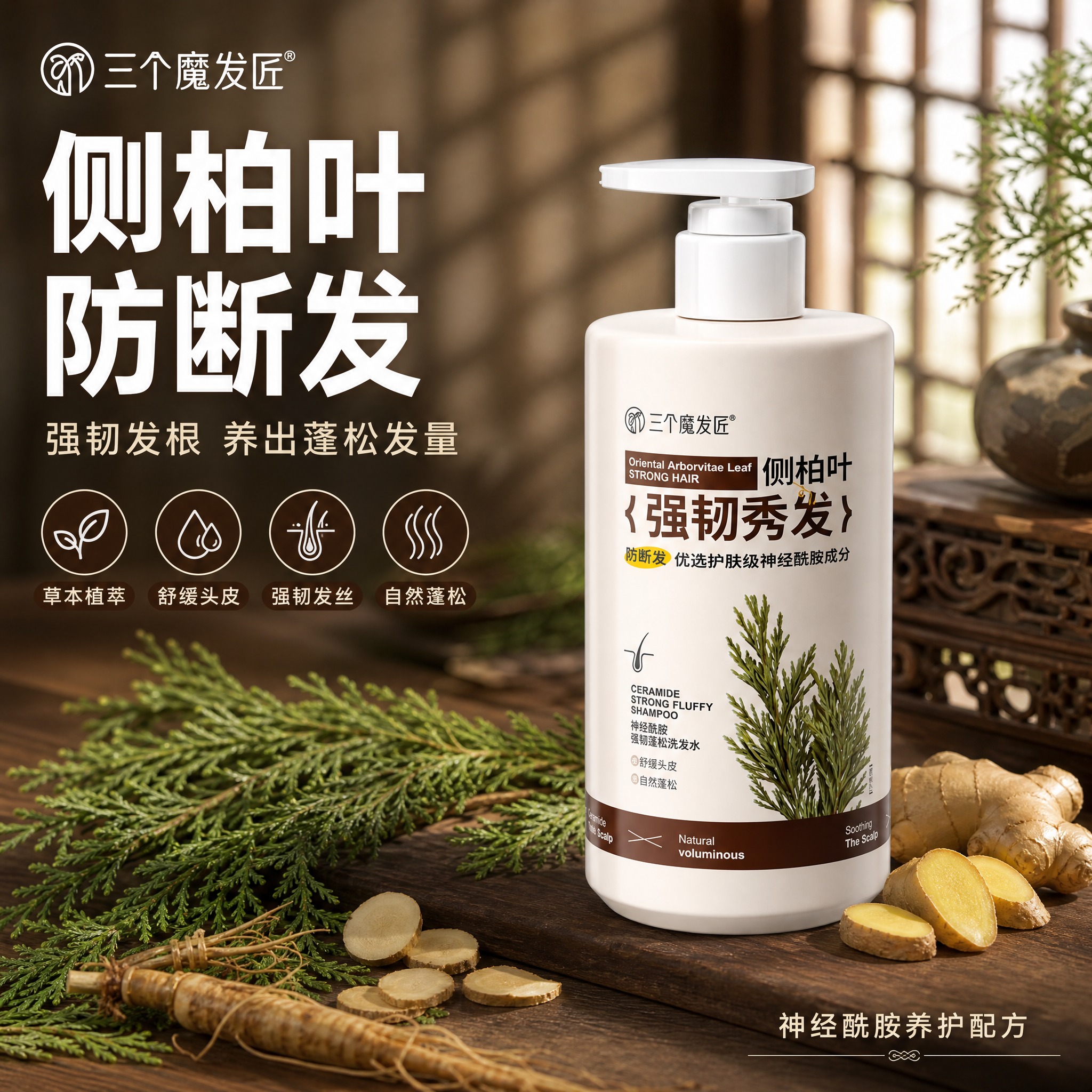 [主图-1] 核心任务：草本防断发首图，突出侧柏叶植萃强韧秀发… - 图片创意预览