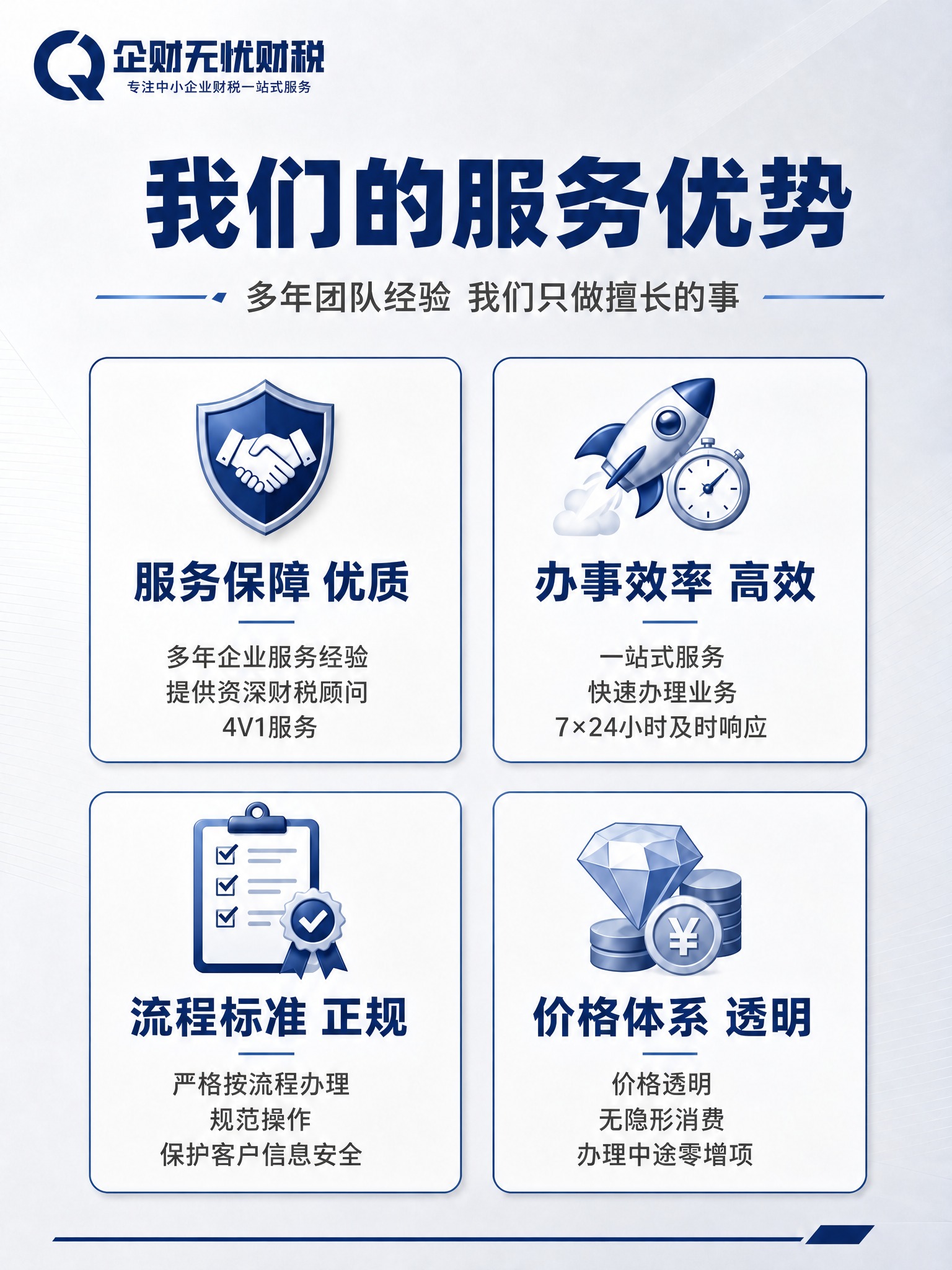 修改这张图：将左上角的企财无忧财税LOGO的颜色全部改为深蓝色… - 图片创意预览