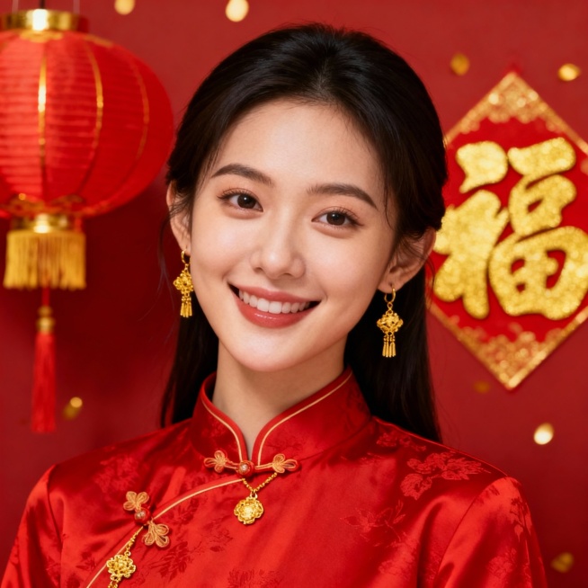 分别生成三张图片，一张新年礼盒主题，一张新年女模特图，一张新年喜庆背景图，用于电商场景预览效果