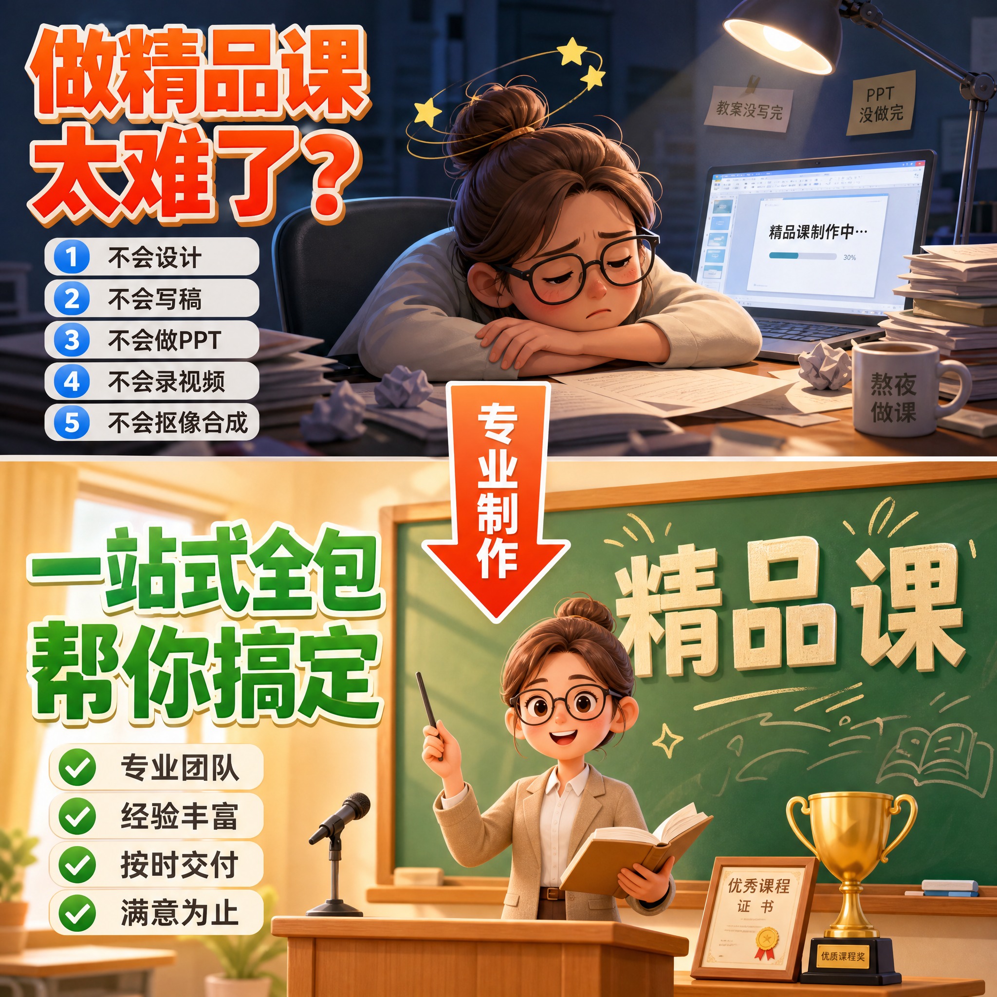 [主图-2] 主题：痛点解决 不用自己熬夜做精品课。拼多多风格… - 图片创意预览