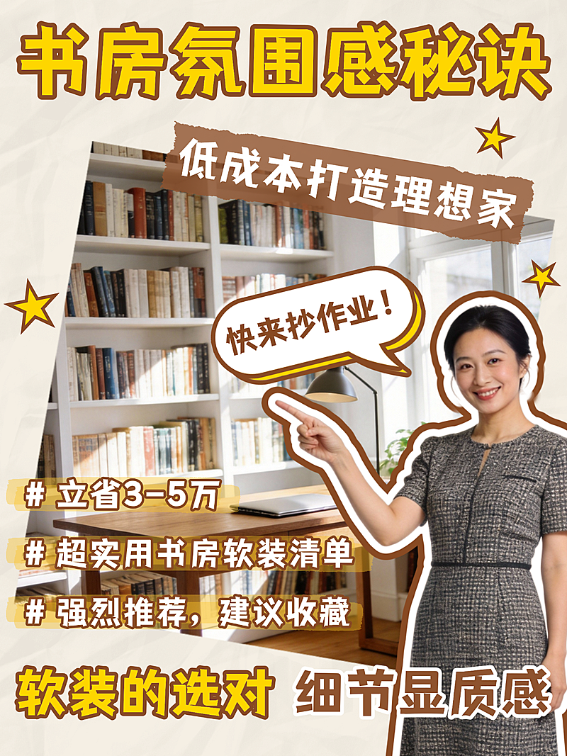家居装修书房氛围感打造攻略分享人像小红书封面