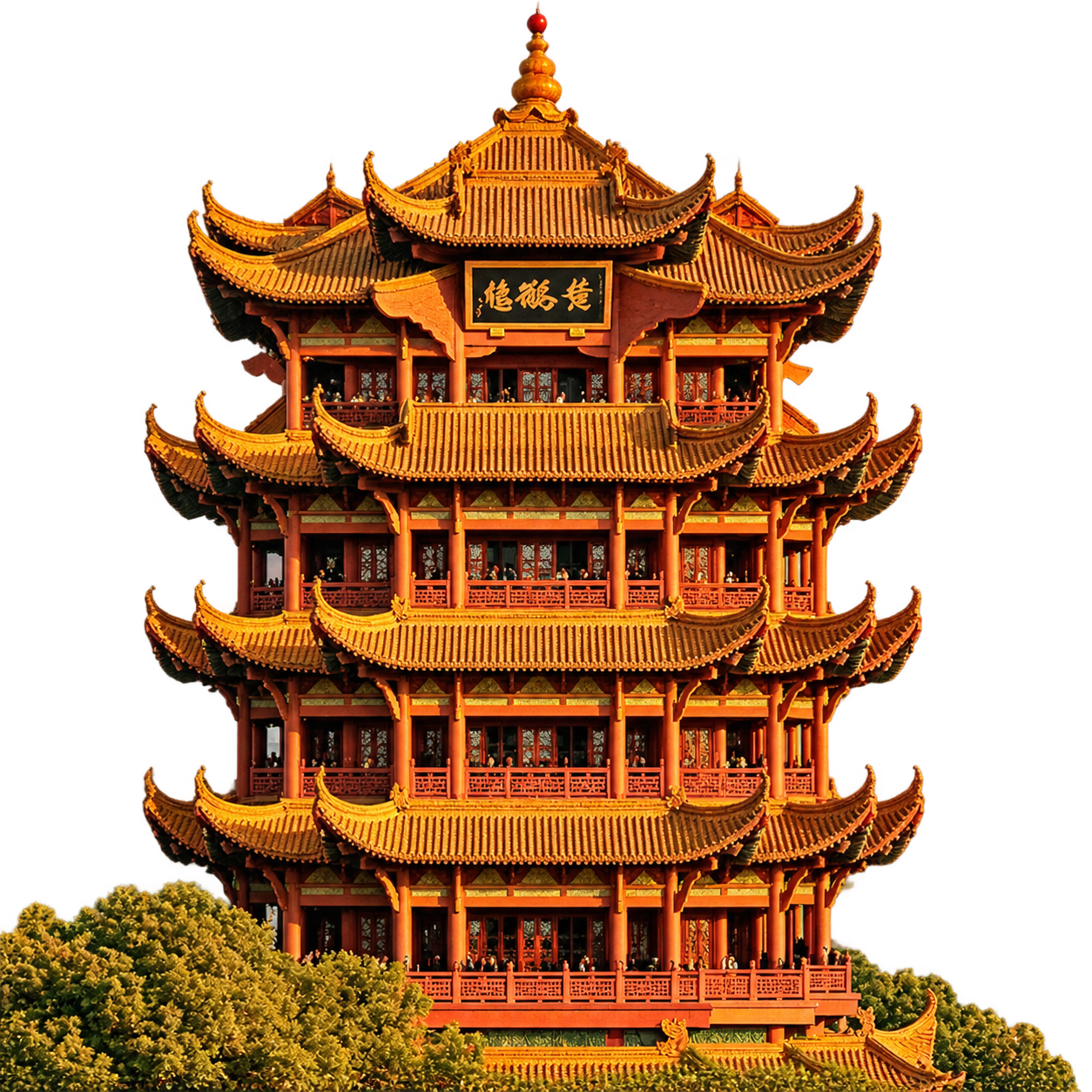 按照图片中红色轮廓线进行抠图，只保留红色轮廓线内部的黄鹤楼主楼… - 图片创意预览