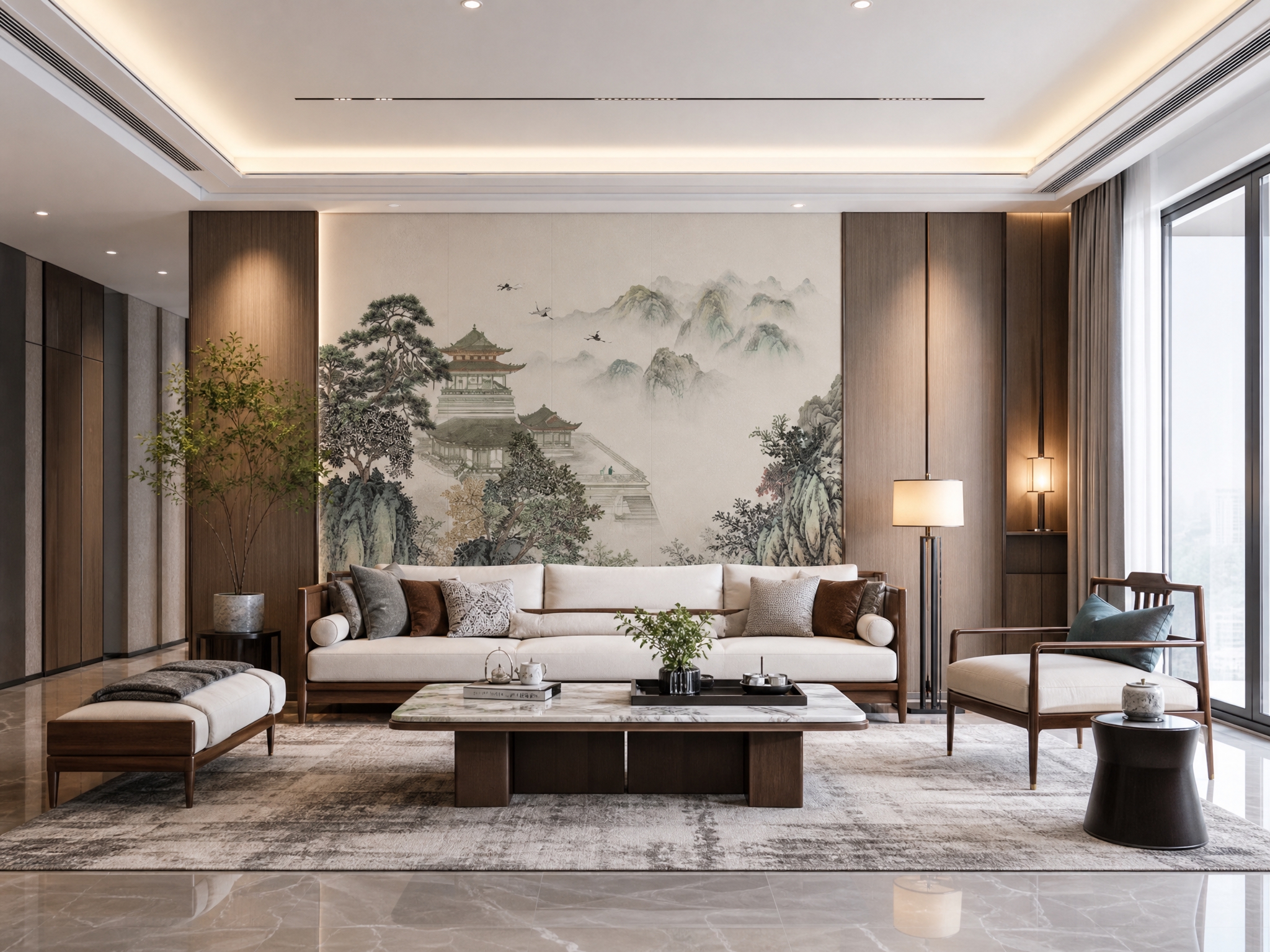 将参考图中的刺绣硬包背景墙图案完整保留，图案颜色和细节完全不变… - 图片创意预览