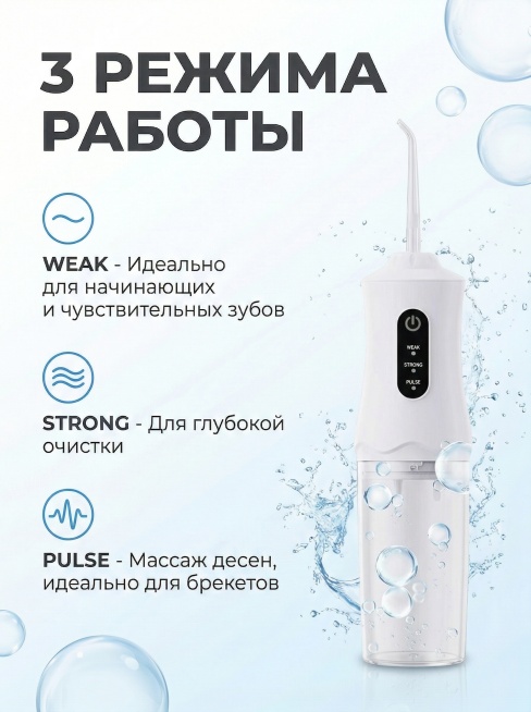 把图二中的冲牙器改成图一的冲牙器，保留蓝白背景配色和俄文说明不变，预览效果