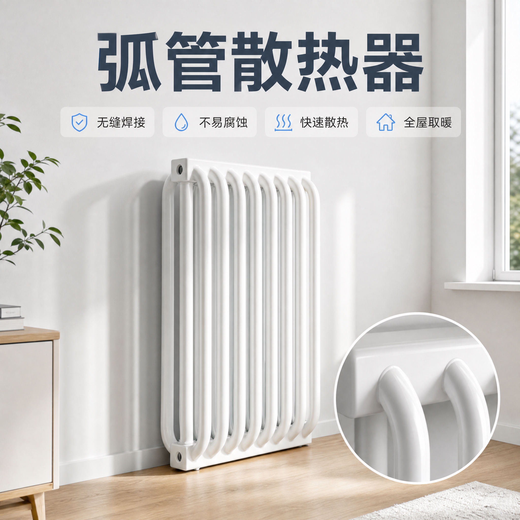 [主图-1] 淘宝商品首图，竖款弧管散热器北欧极简风版本，与温… - 图片创意预览