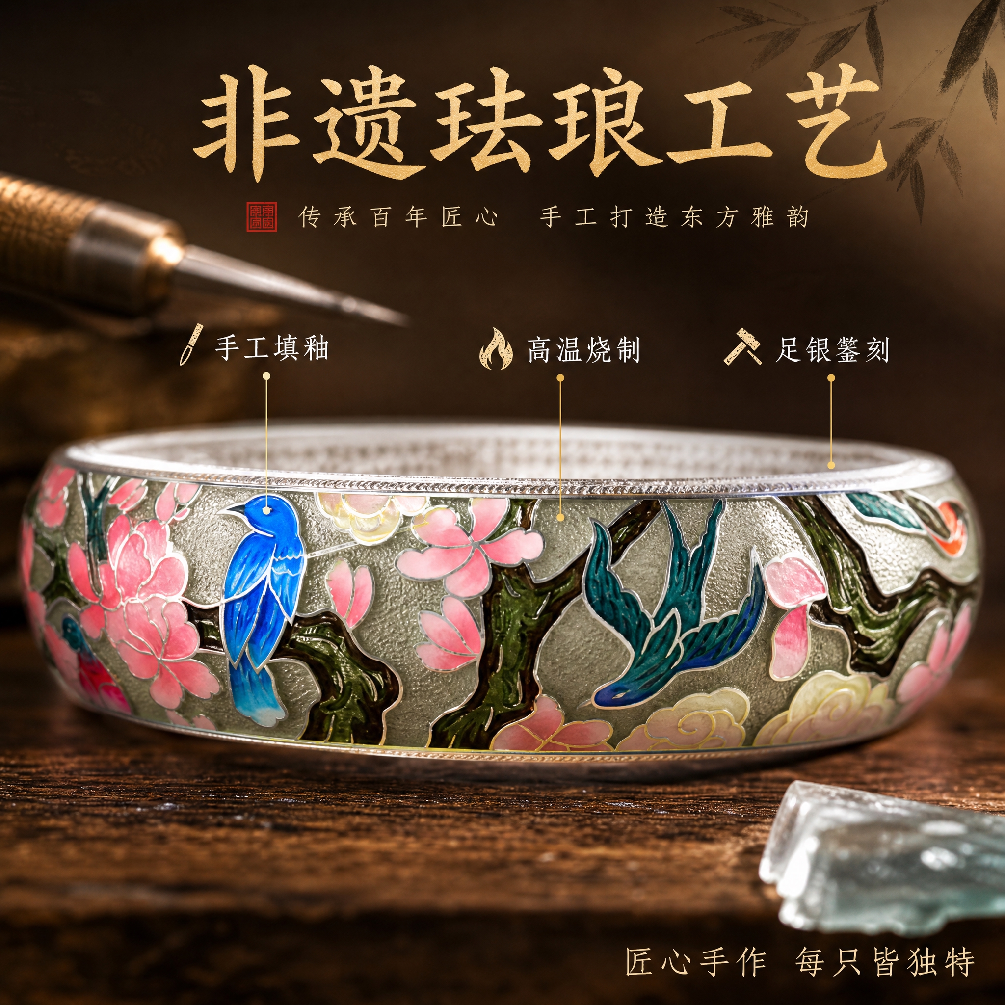 [主图-2] 抖音电商主图第二张，主题为珐琅彩工艺细节与材质展… - 图片创意预览