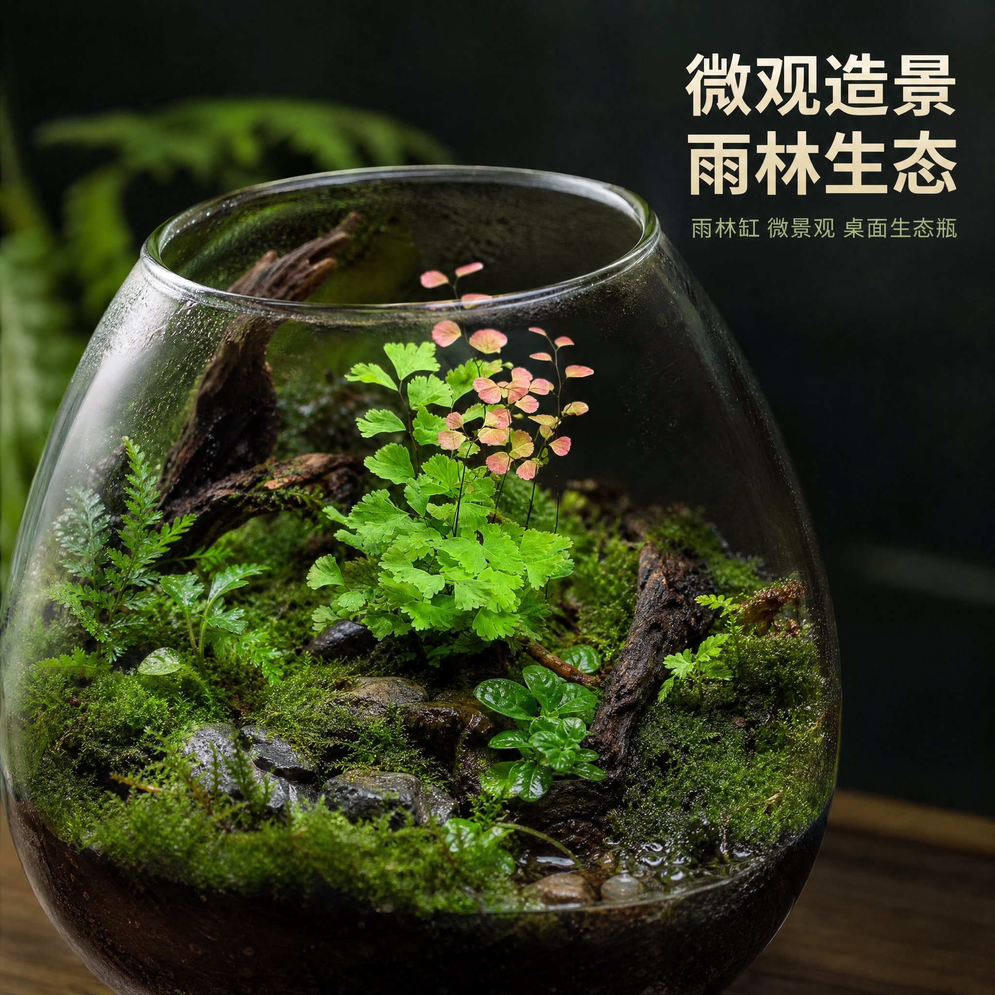 [主图-3] 微观造景场景应用图，展示柔情铁线蕨在雨林缸/微景… - 图片创意预览