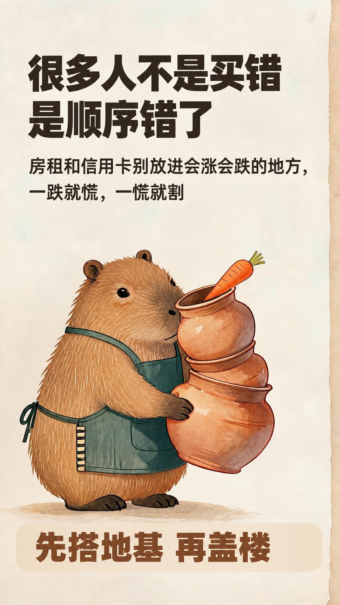 在这张水彩风格水豚抱陶罐的插画基础上，添加精确的文字和图形元素… - 图片创意预览
