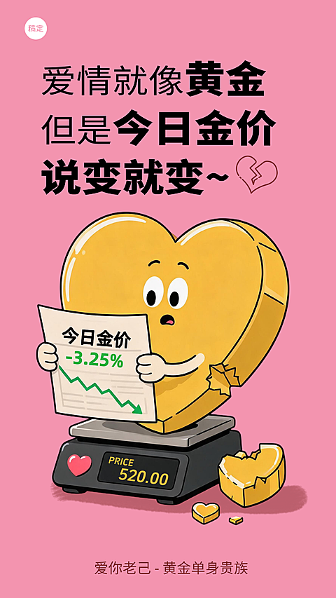 520情人节插画风格黄金单身贵族爱自己祝福海报