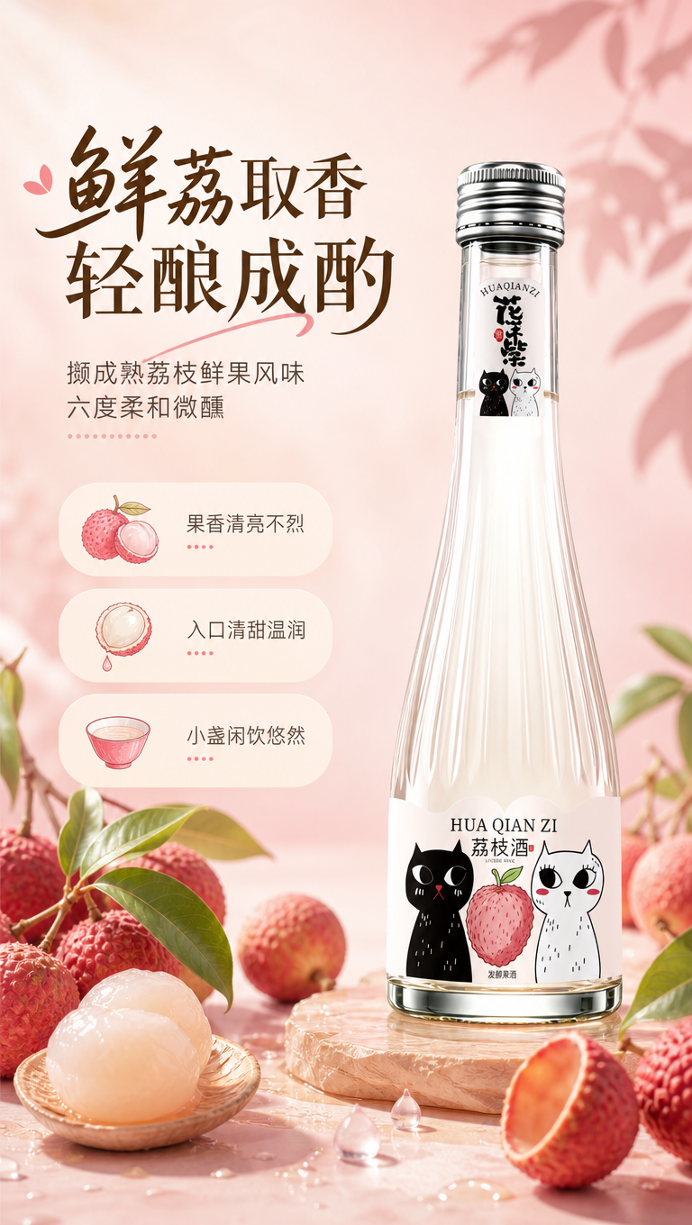 [商品] 使用【图1】花芊紫荔枝酒；保留透明玻璃瓶身、银色旋盖… - 图片创意预览