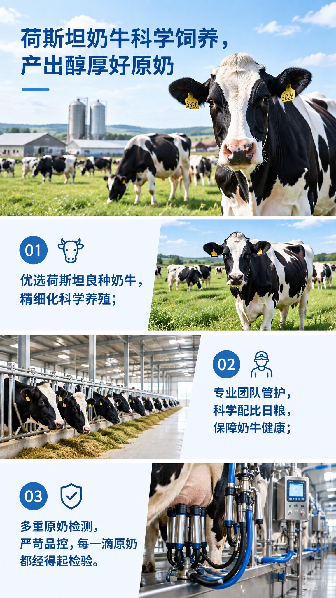 电商详情页模块，9:16竖版，标题“荷斯坦奶牛科学饲养，产出醇… - 图片创意预览