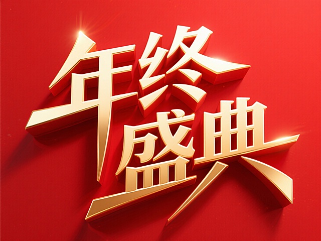 红色背景上，金色大字“年终盛典”以3D金属风呈现，闪耀喜庆光芒。