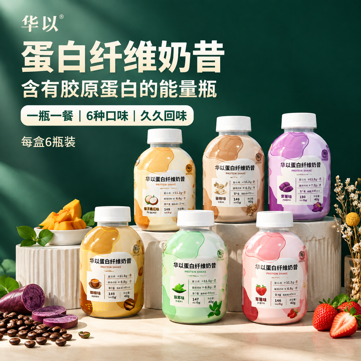 [主图-1] 首图点击率图，主题为蛋白纤维奶昔多口味全家福展示… - 图片创意预览