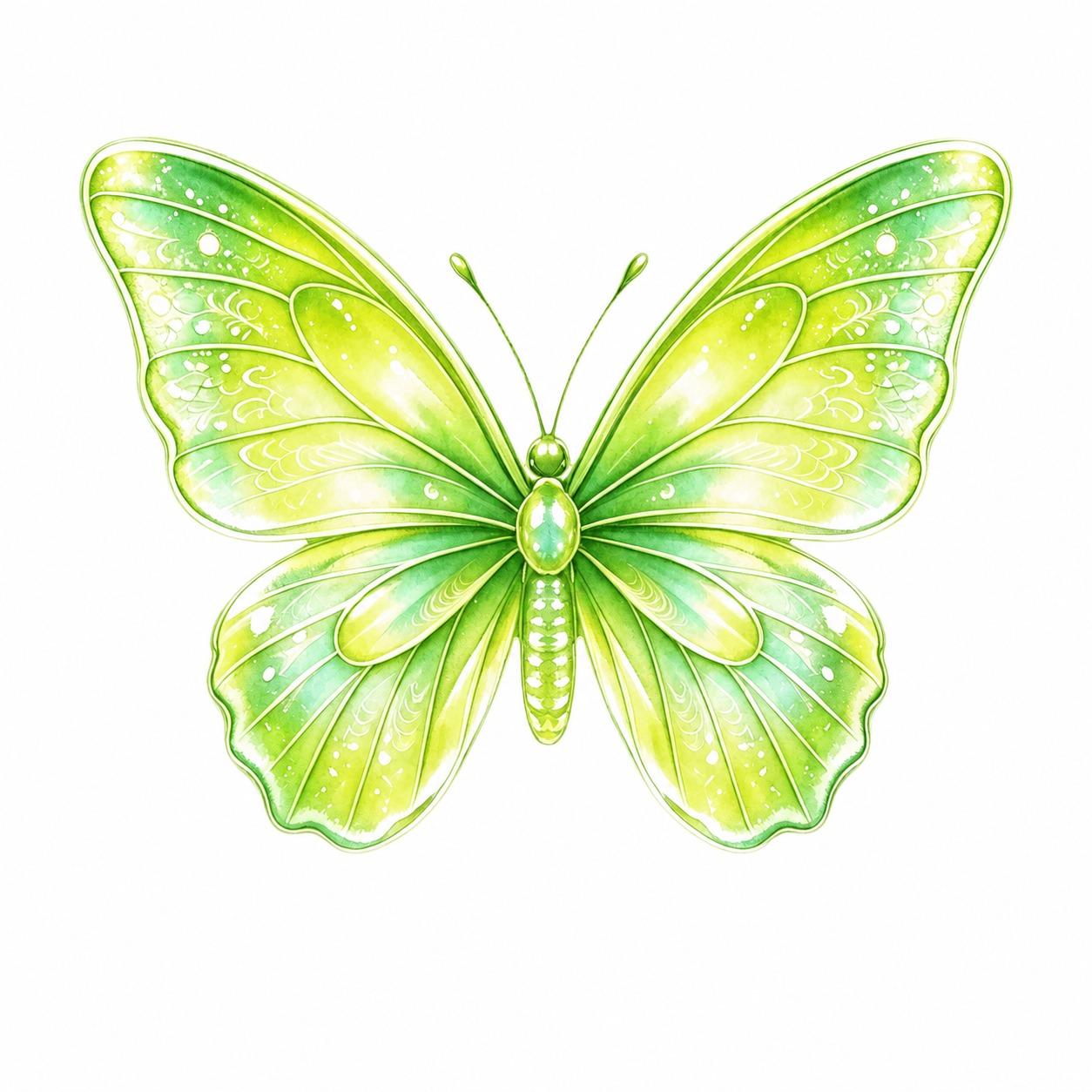 将图一中的蝴蝶颜色替换为图二的翠绿色系，呈现晶莹剔透的果冻质感… - 图片创意预览