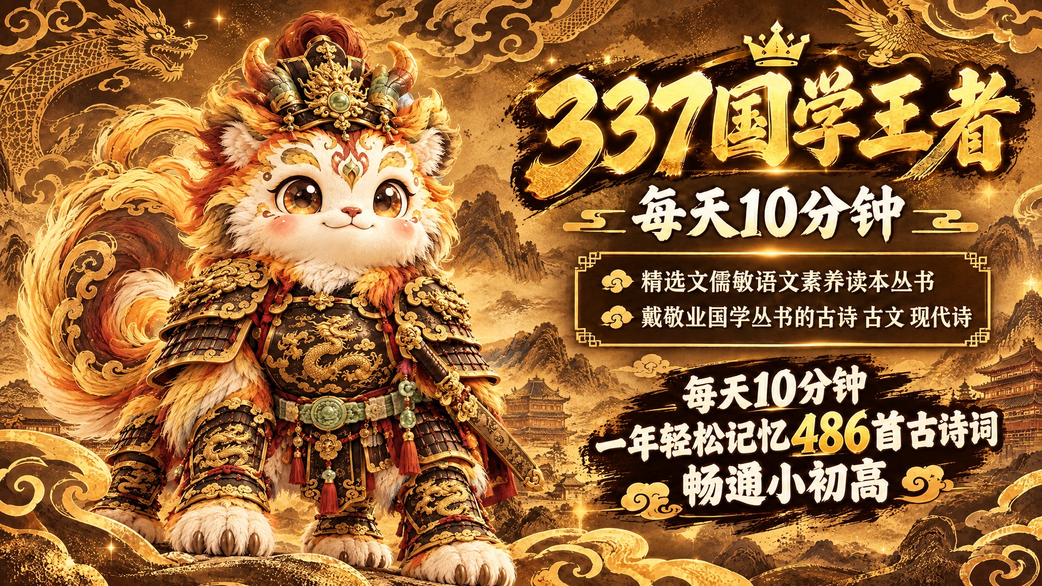 将第一张图（337国学王者）中的神兽替换为第二张图中的四足站立… - 图片创意预览