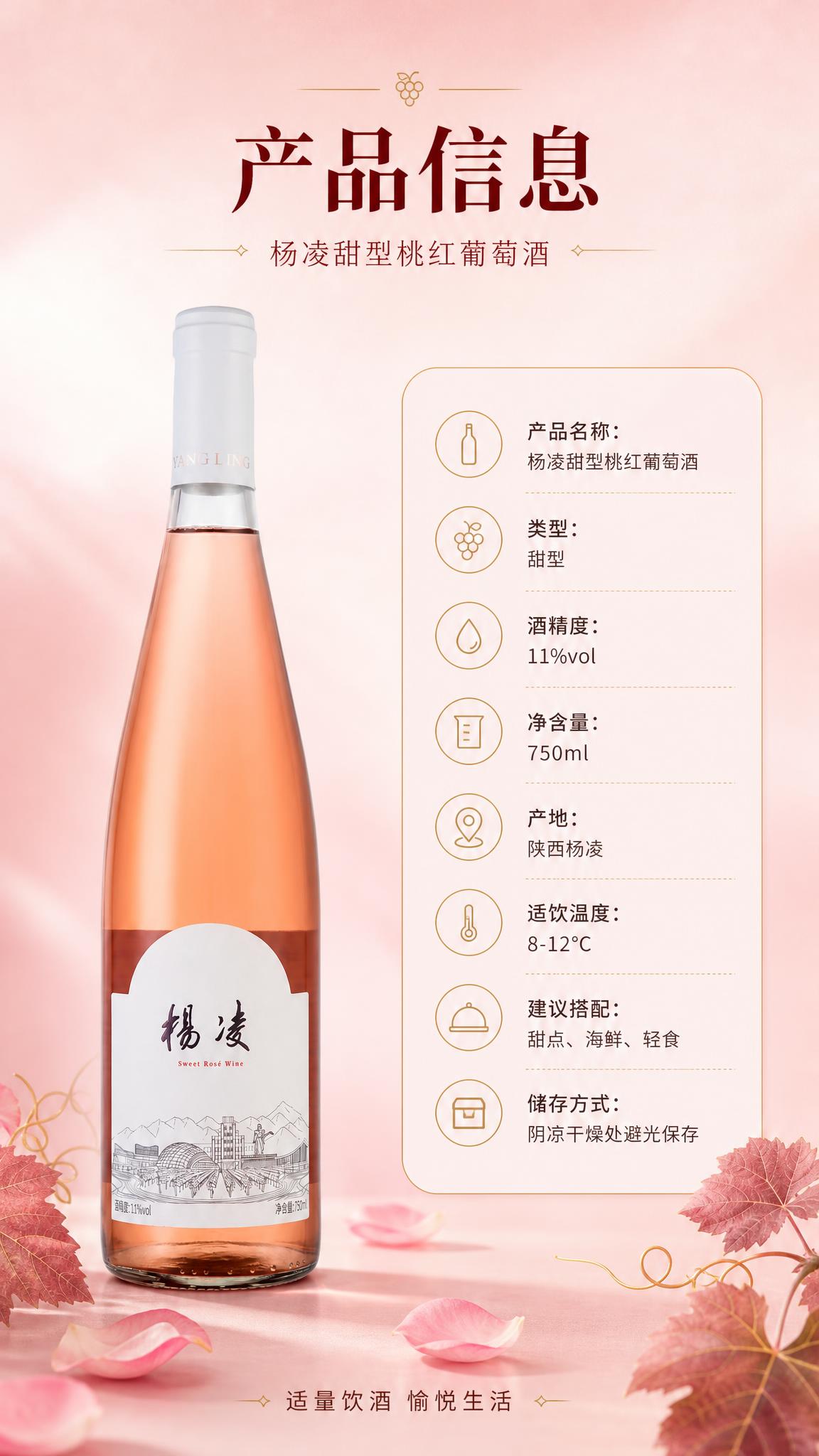 [商品] 使用【图1】杨凌甜型桃红葡萄酒；保留瓶身结构、比例、… - 图片创意预览