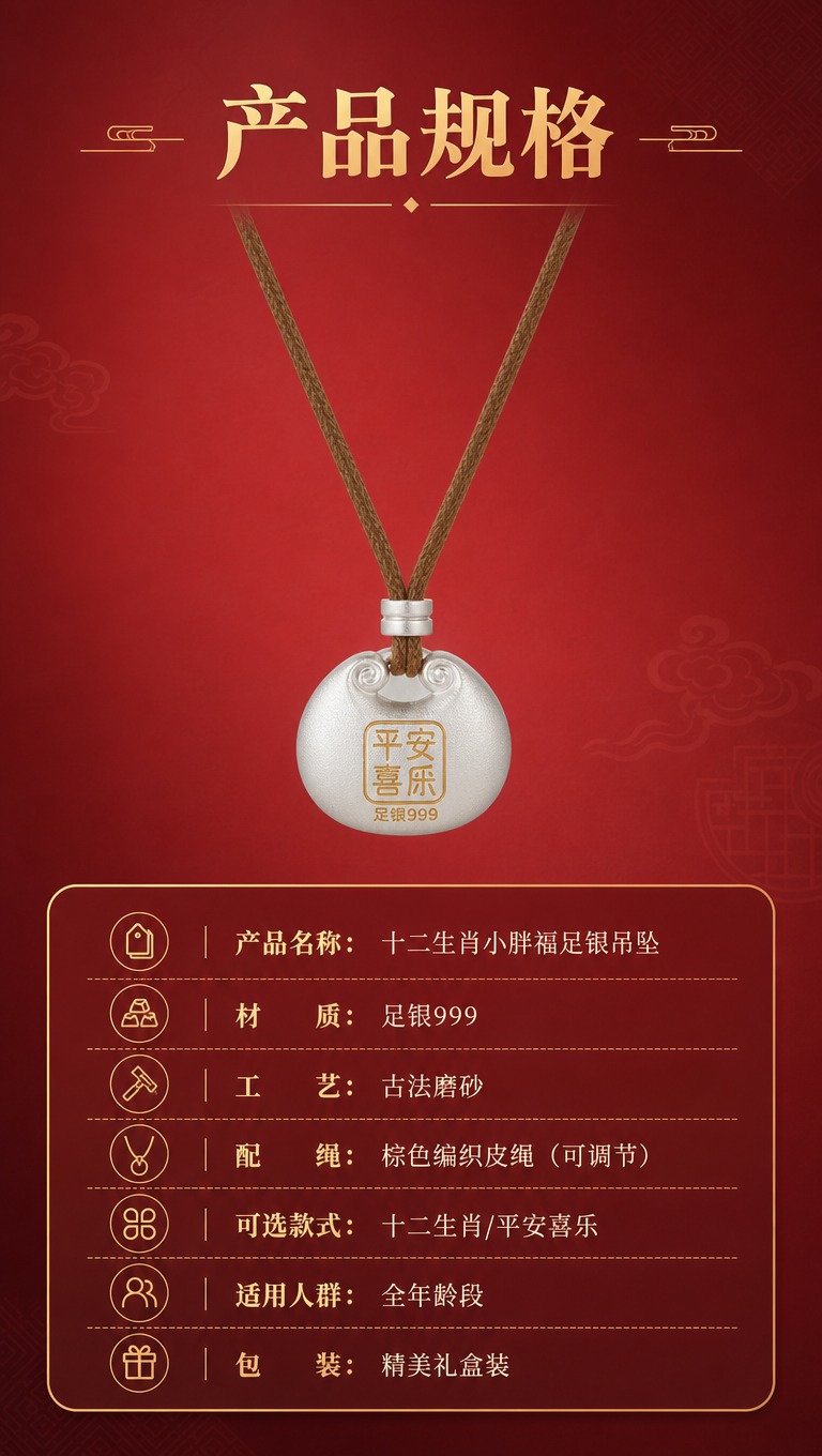 [商品] 使用【图1】平安喜乐款小胖福足银吊坠标准正面图；保留… - 图片创意预览