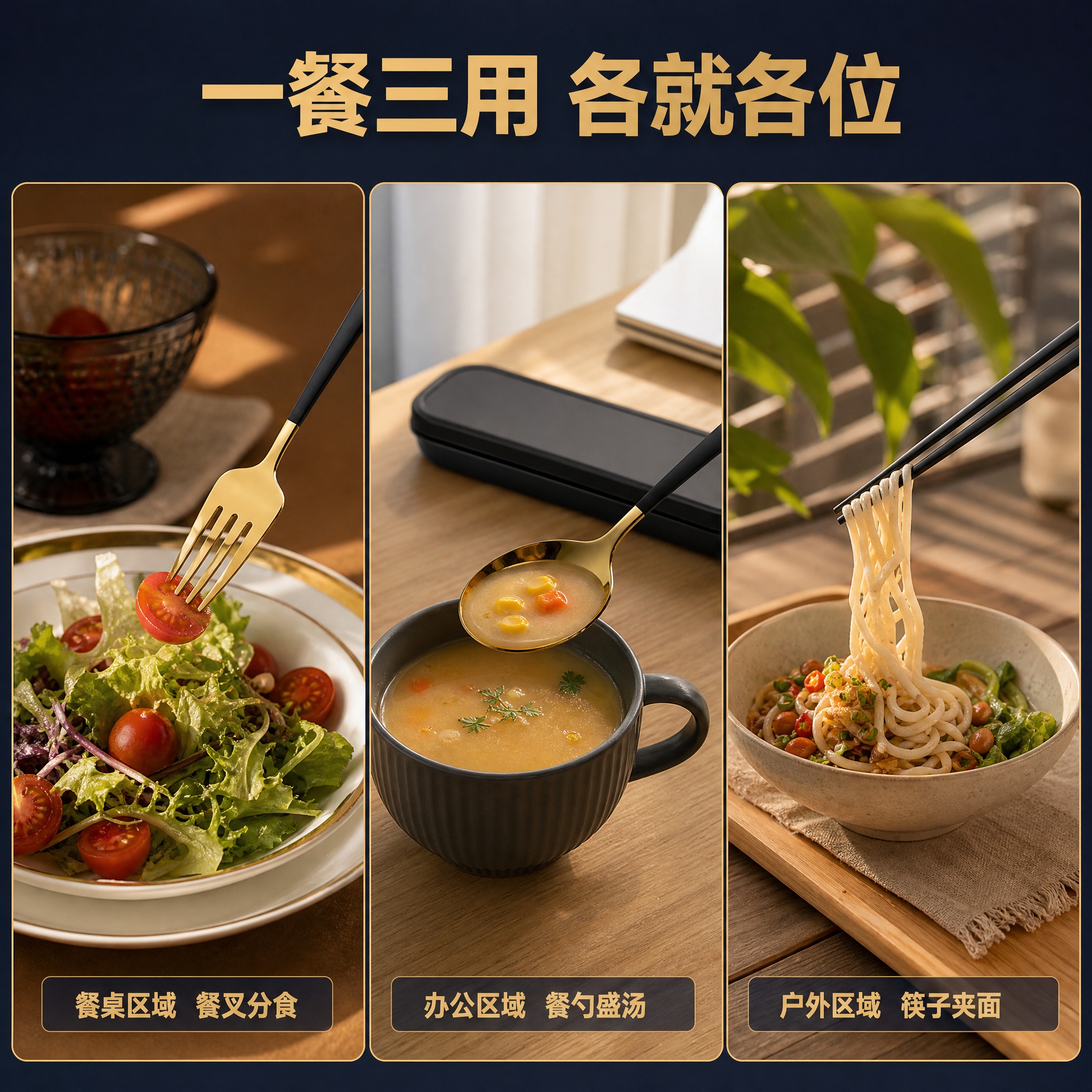 [主图-4] 产品名称：便携餐具三件套（餐勺 餐叉 筷子 收纳… - 图片创意预览