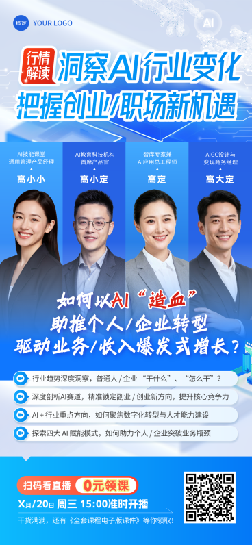 AI行情解读讲师直播预告竖版海报预览效果