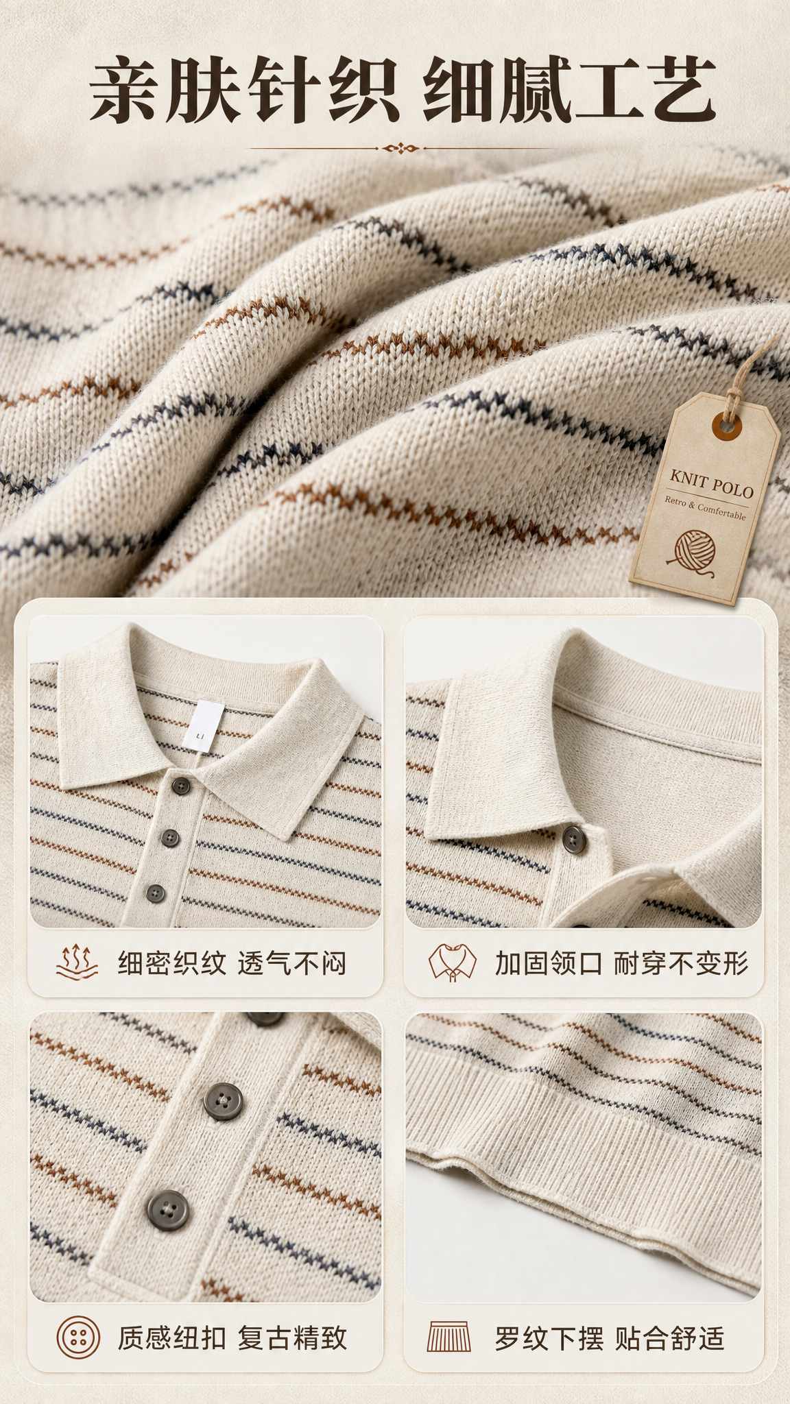 [商品] 使用【图1】男士复古条纹针织短袖Polo衫；商品处理… - 图片创意预览